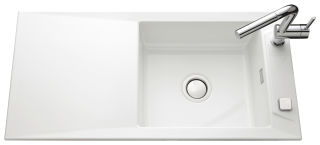 Secret Blanc brillant - Evier &agrave; encastrer Luisina 1 grand bac, 1 &eacute;gouttoir coloris Blanc Brillant
