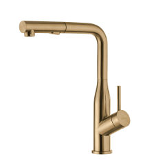 RC313DO018 - Mitigeur de cuisine Luisina, bec pivotant inox massif PVD dor&eacute; avec douchette extractible double jet